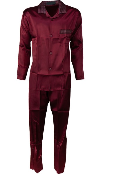 Erkek Şık Klasik Model Pijama Takımı Premium Saten Kumaş Kuvartz Model Cepli Tam Kalıp