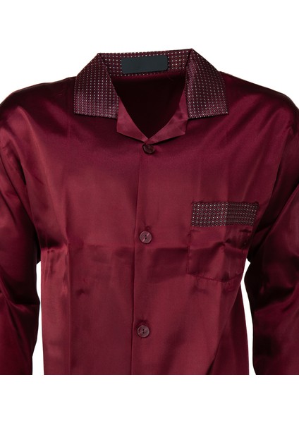 Erkek Şık Klasik Model Pijama Takımı Premium Saten Kumaş Kuvartz Model Cepli Tam Kalıp