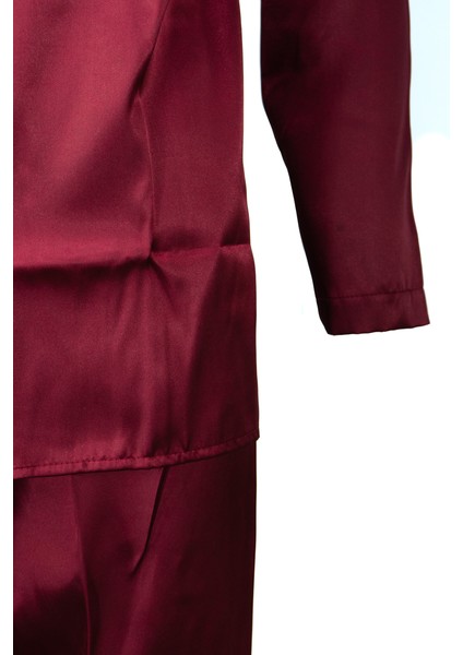 Erkek Şık Klasik Model Pijama Takımı Premium Saten Kumaş Kuvartz Model Cepli Tam Kalıp