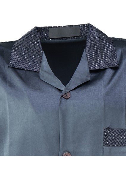 Erkek Şık Klasik Model Pijama Takımı Premium Saten Kumaş Kuvartz Model Cepli Tam Kalıp