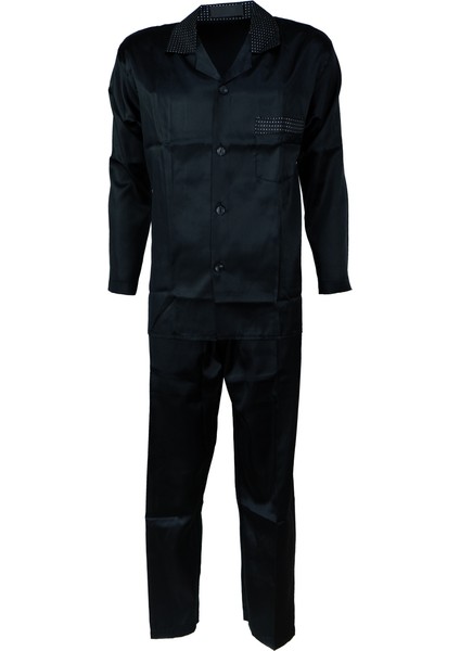 Erkek Şık Klasik Model Pijama Takımı Premium Saten Kumaş Kuvartz Model Cepli Tam Kalıp