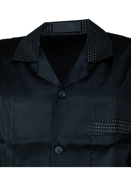 Erkek Şık Klasik Model Pijama Takımı Premium Saten Kumaş Kuvartz Model Cepli Tam Kalıp