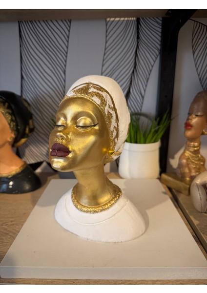 Dekoratif Afrikalı Kadın Büst Renkli Biblo Polyester