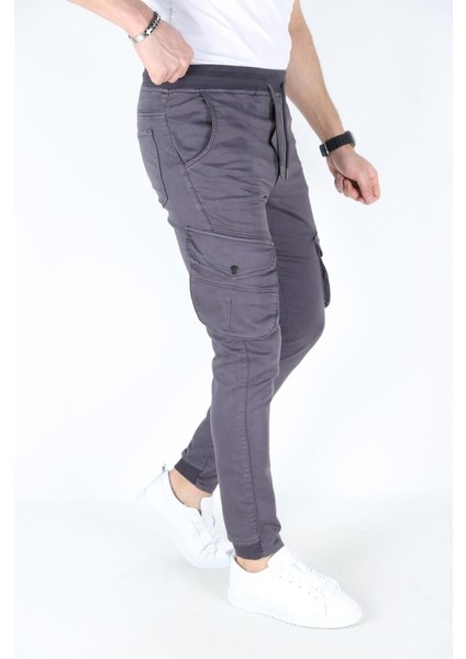 Erkek Kargo Cepli Paça Bel Lastikli Likralı Kargo Cep Pantolon