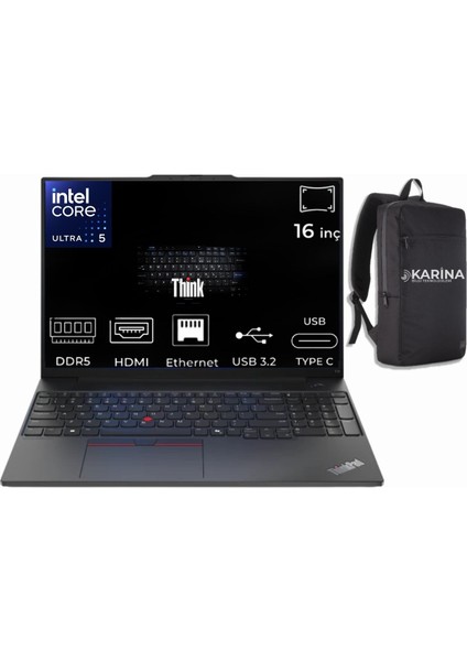 Thinkpad E16 G2 Ultra 5 125U 21MA008YTX-053 64GB 4tb+4tb Intel Graphics Freedos 16" Wuxga Notebook