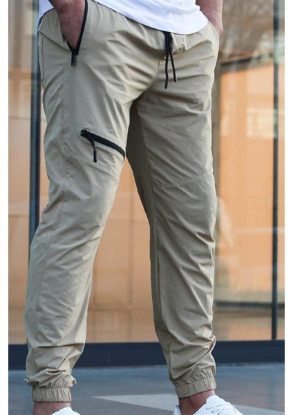 Bej Fermuar Detaylı Paraşüt Jogger Pantolon fiyatları