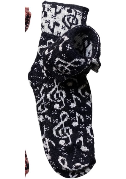 çorap patik yünlü orlon karışım akrilik Lambswool siyah/ beyaz desenli akrilik unisex ÇP1-1