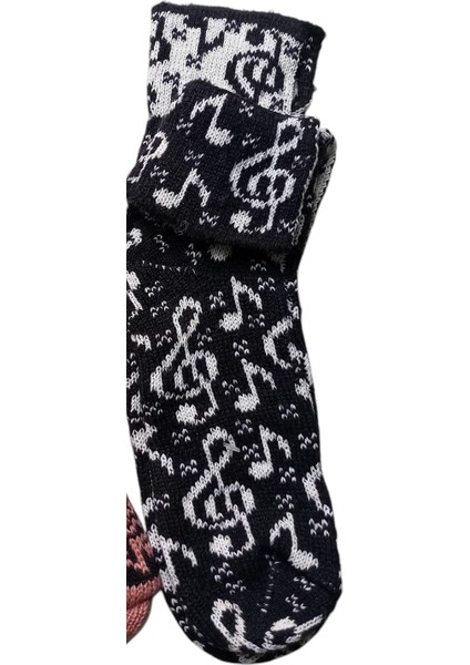 çorap patik yünlü orlon karışım akrilik Lambswool siyah/ beyaz desenli akrilik unisex ÇP1-1