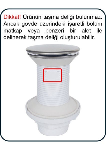 Lavabo Gider Süzgeci Pop Up Basmalı Bas-Aç Klik Klack Bağlantı Ağzı 1 1/4'' (4.2 Cm) Olan Lavabo Sifonlarına Uygun