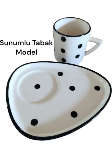 Kahve Fincanısiyah Puantiye Sunum Tabaklı Tek Kişilik 100 ml Double