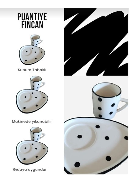 Kahve Fincanısiyah Puantiye Sunum Tabaklı Tek Kişilik 100 ml Double