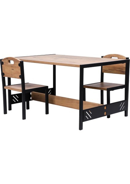Çocuk Aktivite Oyun Masası - Çift Kişilik Çocuk Masası - Mdf - Meşe - Metal