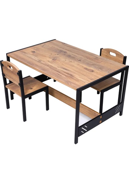 Çocuk Aktivite Oyun Masası - Çift Kişilik Çocuk Masası - Mdf - Meşe - Metal