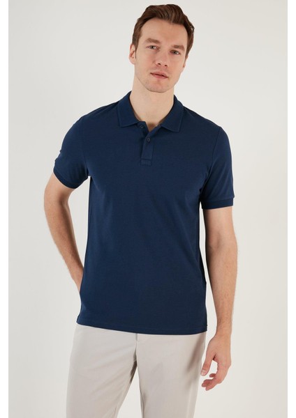 Erkek Slim Fit Serin Tutan Polo Yaka Düğmeli T-Shirt -D7087