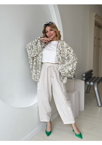 Keten Cep Detaylı Pantolon