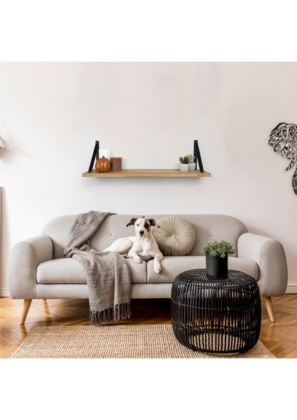 Duvar Rafı 80 x 19 cm - Kitaplık ve Resim Rafı - Massif Kayın Ahşap - Deri fırsatları