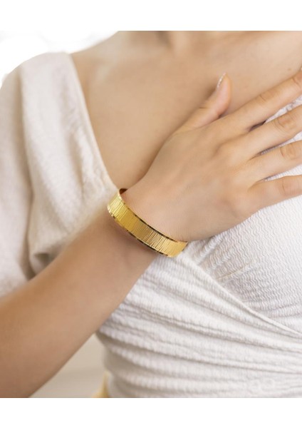 22 Ayar Işçiliksiz Ağaç Kabuğu 15MM Şarnel Bilezik 3214