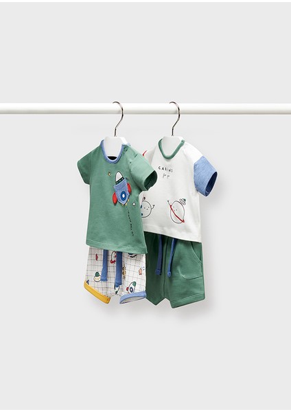 Erkek Bebek Yazlık Tişört Şort 4 Lü Set 1653