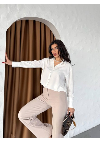 Saten Gri Simli Oversıze Uzun Kollu Düğmeli Gömlek modelleri