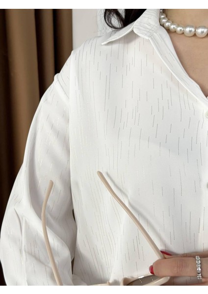 Saten Gri Simli Oversıze Uzun Kollu Düğmeli Gömlek fırsatları