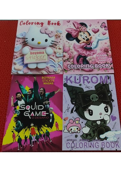 4 Adet Stickerli Boyama Kitabı (*hello Kitty*/minnie/squid Game/kuromi/ Figürlü)