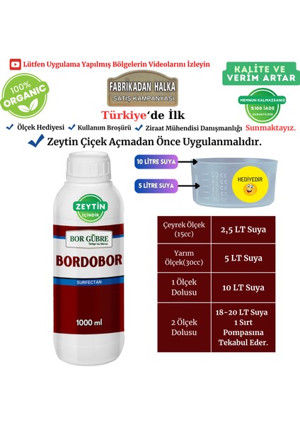 Bordobor 1000ML- Bordobulamacı Zeytin İçin Gübre- Geliştirir-Korur-Direnç Artar