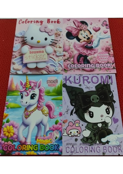4 Adet Stickerli Boyama Kitabı (*hello Kitty*/minnie/unicorn/kuromi/ Figürlü)