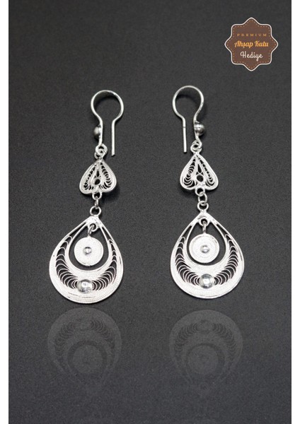 Sallantılı Damla Tasarım 925 Ayar Gümüş Telkari Kadın Küpe 201023943