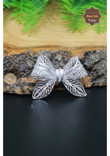 Fiyonk Kurdele Tasarım 925 Ayar Gümüş Saf Telkari Broş 201023937
