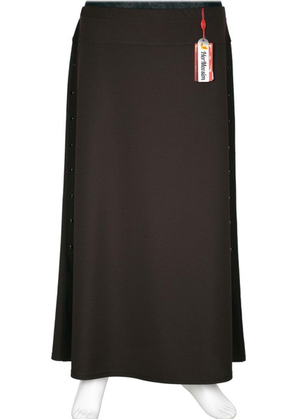 Hesna Kadın Destan Yanı Zımba Detaylı Astarlı Kahverengi Etek