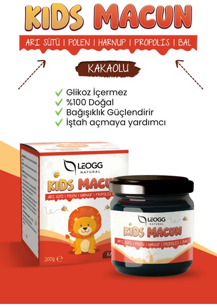 Kids Macun Çocuklar İçin Özel Arı Sütü, Pekmez, Bal, Propolis, Polen ve Kakaolu 200 gr