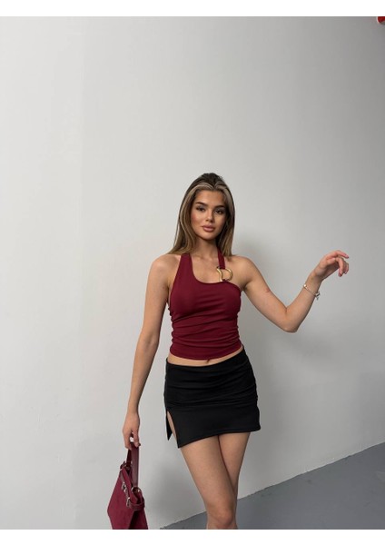 Kadın Omuz Aksesuarlı Askılı Bluz Crop modelleri