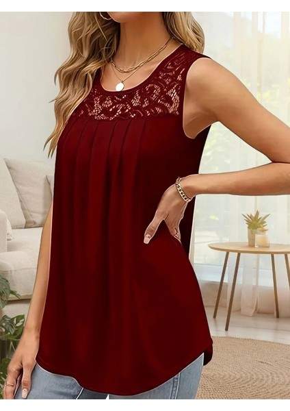 Kadın Askılı Yuvarlak Yaka Dantel Detaylı Viskon Bluz modelleri