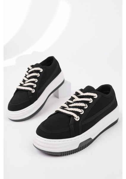 CARİNA Kalın Taban Keten Kumaş Bağcıklı Kadın Günlük Sneaker Spor Ayakkabı