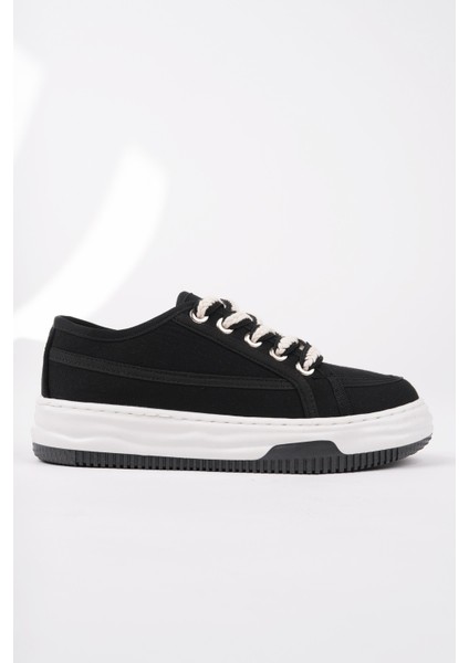 CARİNA Kalın Taban Keten Kumaş Bağcıklı Kadın Günlük Sneaker Spor Ayakkabı