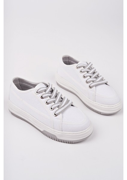 CARİNA Kalın Taban Keten Kumaş Bağcıklı Kadın Günlük Sneaker Spor Ayakkabı