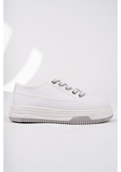 CARİNA Kalın Taban Keten Kumaş Bağcıklı Kadın Günlük Sneaker Spor Ayakkabı