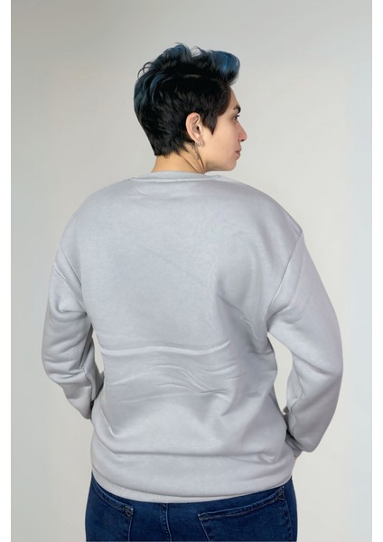 Unisex Yüksek Kaliteli Pamuklu Basic Oversize Bisiklet Yaka Sweatshirt
