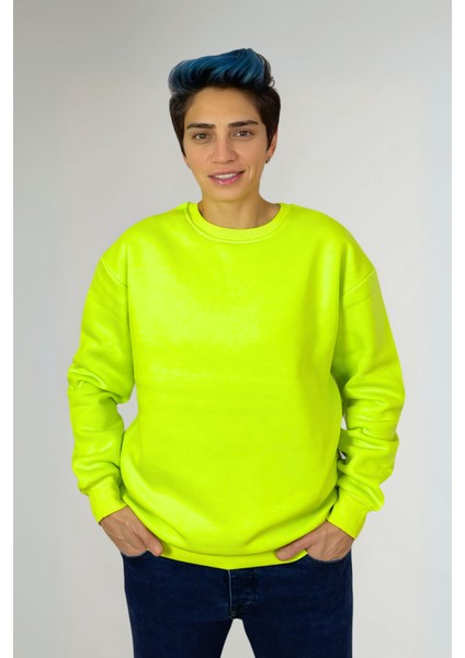 Unisex Yüksek Kaliteli Pamuklu Basic Oversize Bisiklet Yaka Sweatshirt
