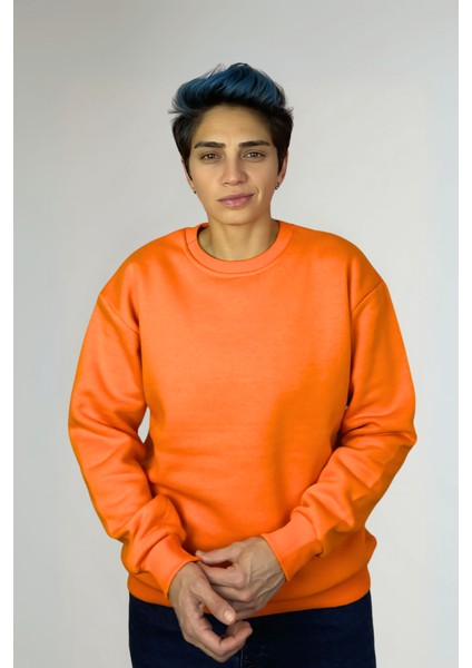 Unisex Yüksek Kaliteli Pamuklu Basic Oversize Bisiklet Yaka Sweatshirt