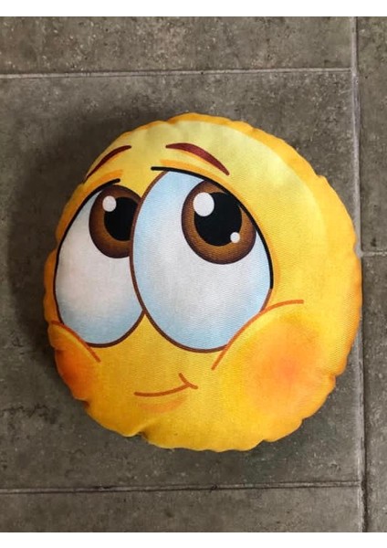 Emoji Espirili Karikatür Temalı Yuvarlak Oyuncak Sarı Yumoş Yastık