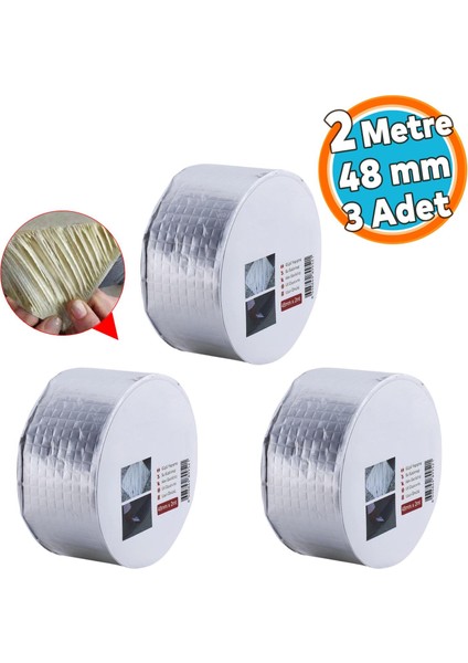Izolasyon Ses Su Yalıtım Çamur Bant Çatı Tamir Sakız Bandı Gri 48 mm x 2 Metre 3 Adet