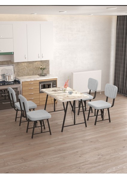 Hayat 70X110CM Sabit Efes Mutfak Masası, Mutfak Masası Takımı, Yemek Masası, 4 Açık Gri Sandalye