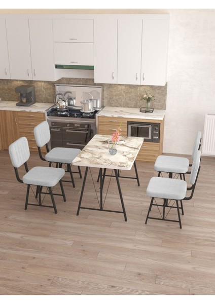 Hayat 70X110CM Sabit Efes Mutfak Masası, Mutfak Masası Takımı, Yemek Masası, 4 Açık Gri Sandalye