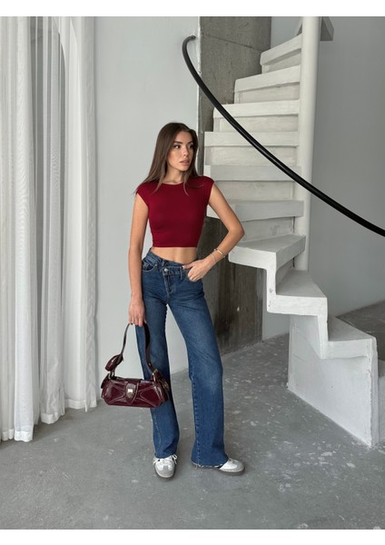 Bisiklet Yaka Ay Kol Fit Vücuda Oturan Crop Örme Bluz