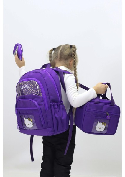Kız Çocuk Hello Kitty Temalı 3’lü Okul Çanta Seti Sırt Çantası Termal Beslenme Çantası Kalemlik fırsatları
