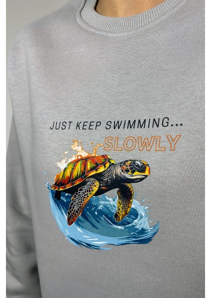 Kaplumbağa Baskılı Özel Tasarım Pamuklu Oversize Unisex Sweatshirt