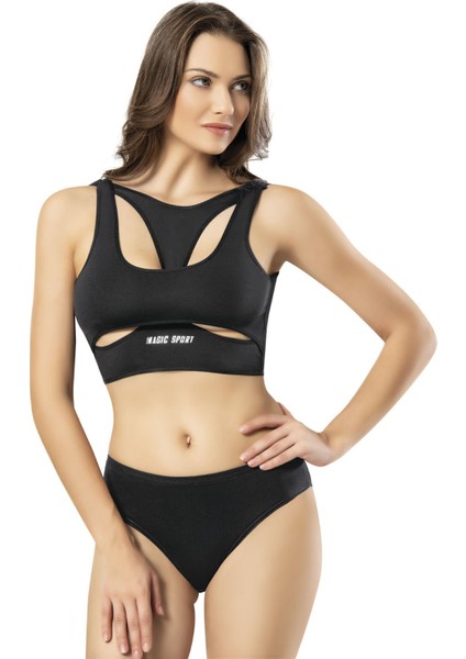 6446 Kadın Ultra Gym Sportswear Crop Top Pedli Büstiyer Siyah
