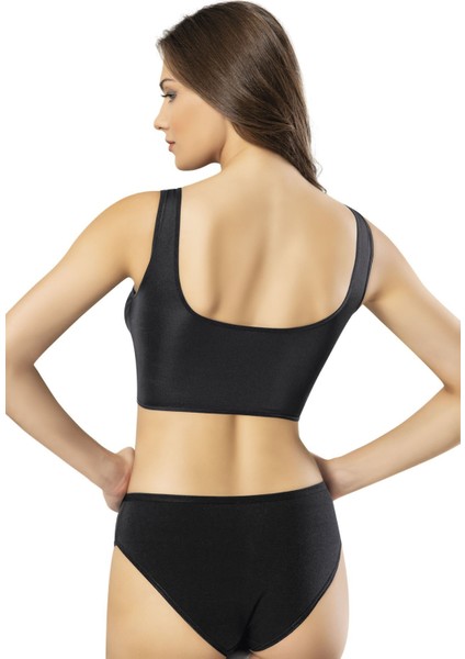 6446 Kadın Ultra Gym Sportswear Crop Top Pedli Büstiyer Siyah