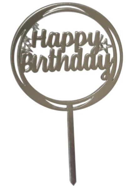 Happy Birthday Yazılı Çerçeveli Yıldızlı Aynalı Pleksi Gümüş